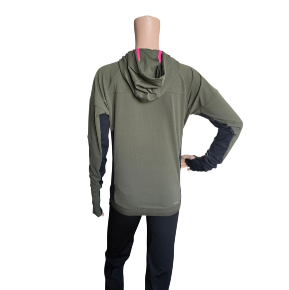 ADIDAS ClimaLite Women's Khaki Green Full Zip Hooded Running Jacket - Picture 6 of 16